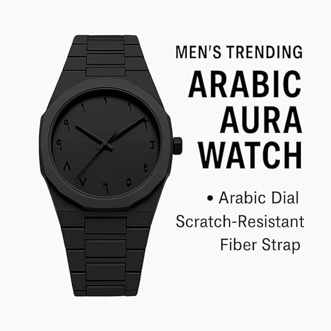 Minimalist Polycarbon Arabic Numerals Black Arabic Watch